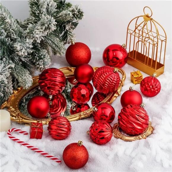 24ct Shatterproof Christmas Ball Ornaments - 60mm Red Balls - Picture 3 of 7